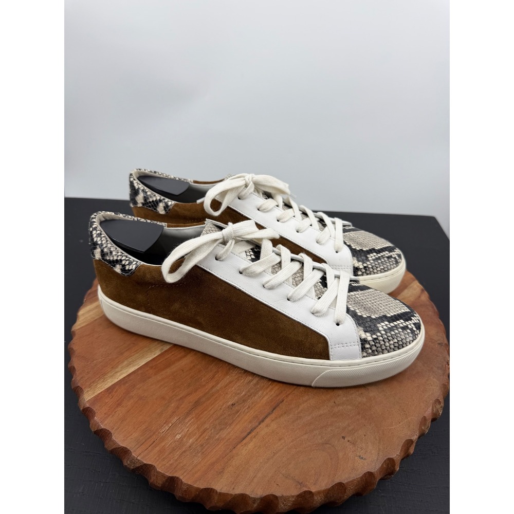 Veronica Beard Bibi Sneaker Women 10.5 Brown White Snakeskin Suede Leather